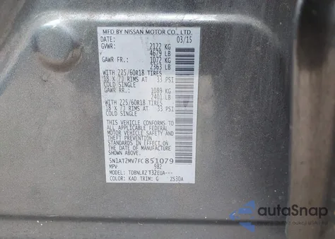 2015 Nissan Rogue Sl из США, поврежденный, VIN 5N1AT2MV7FC851079